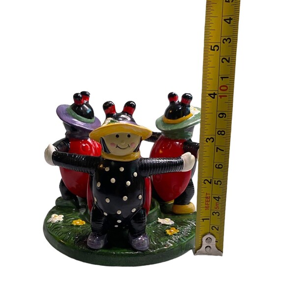 Ladybug Votive Tealight Candle Holder Trio Holding Hands Flower Garden Vintage - Picture 8 of 13